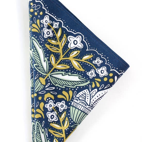 Hemlock Goods17 Amelia  bandana 100% cotton Navy blue teal olive flowers-BluebirdMercantile