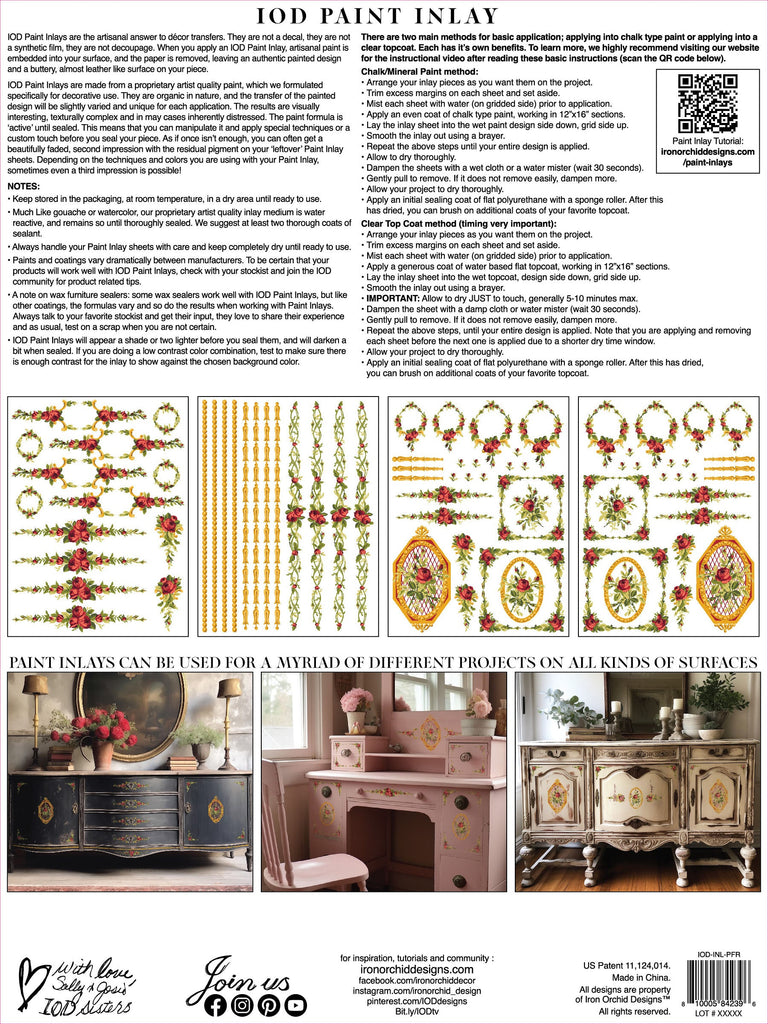 Iron Orchid Designs Petite Fleur Red IOD Paint Inlay 12x16 Pad™ 4 sheets-BluebirdMercantile